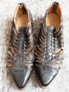 Bed|Stü Las Cruces Huarache Woven Distressed Leather Boho Back Zip Shoes Size 6